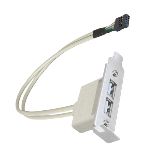 Industrial-grade internal USB 2.0 interface to professional panel mount USB 2.0 extension cable assembly (dual-port side-by-side design).