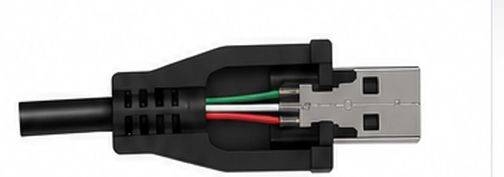 Cross Section of an Overmolded Cable Assembly Showing Strain Relief and Internal Wires